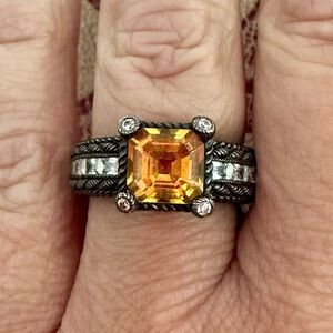 🖤💛 Judith Ripka Ring Citrine Black Rhodium Sterling Silver ring size 9